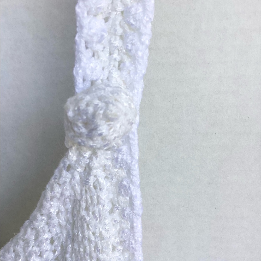 Crop Top Hand Crafted Crochet Halter White Ribbed Tank Boho Ruffle Crystals - Picture 11 of 16